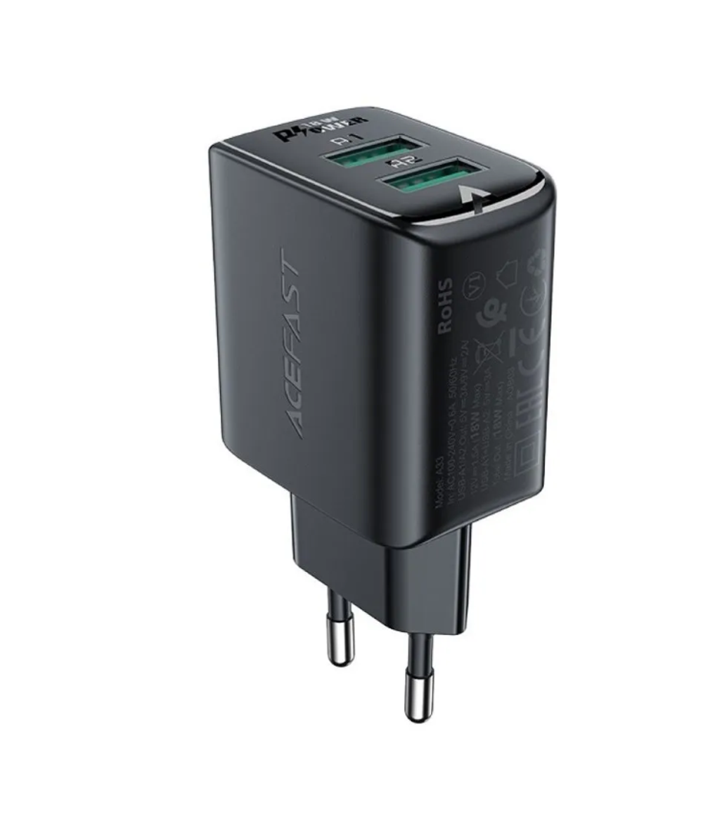 Зарядное устройство двухпортовое ACEFAST A33 QC 18W USB-A+USB-A