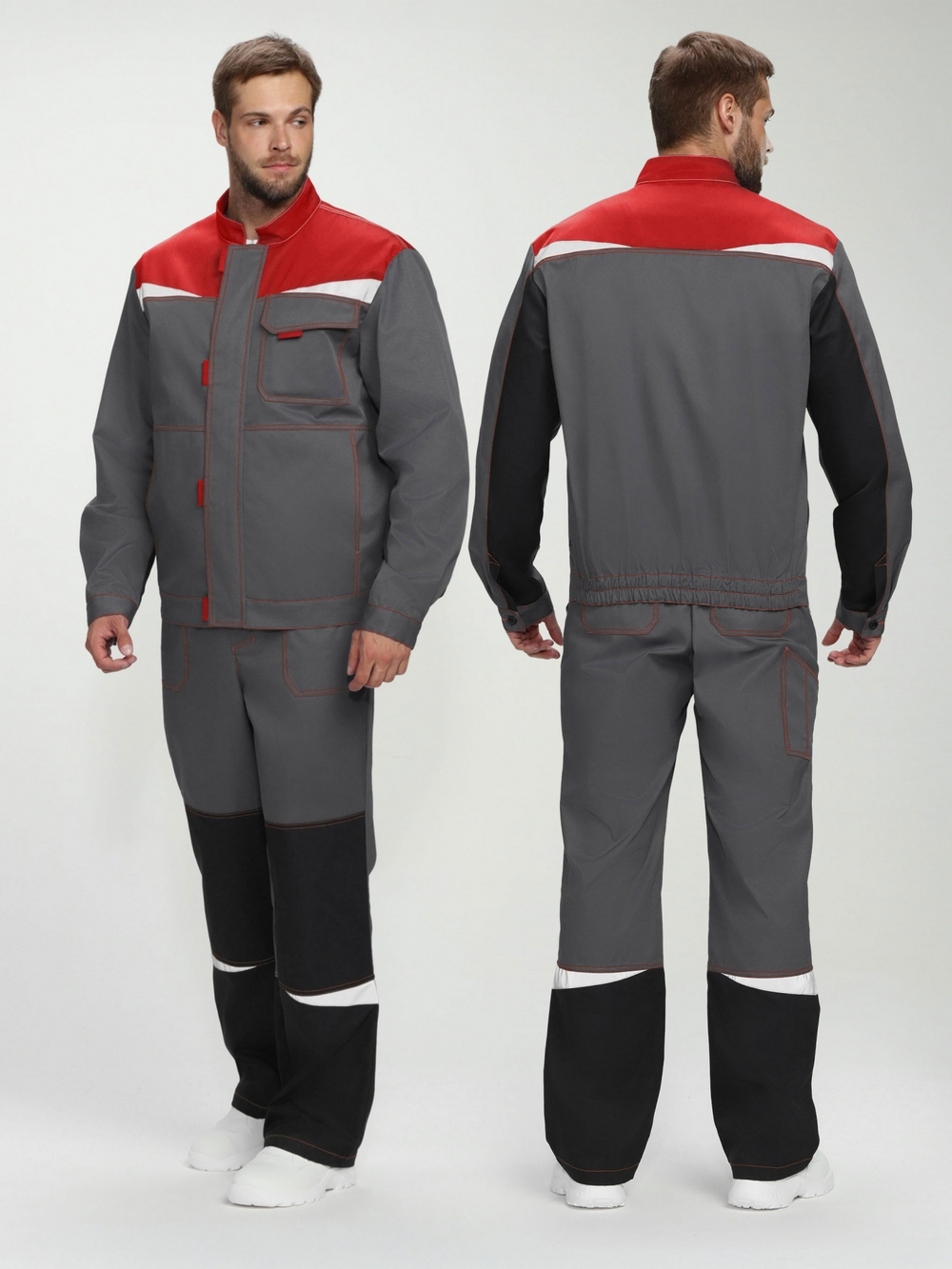 Костюм Строй-1 CH МВО (тк.Смесовая,280) брюки, т.серый/красный/черный