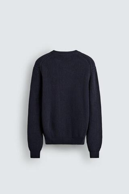 ZARA СВИТЕР ИЗ ХЛОПКА КЛАССИЧЕСКОГО КРОЯ, МОРСКОЙ СИНИЙ