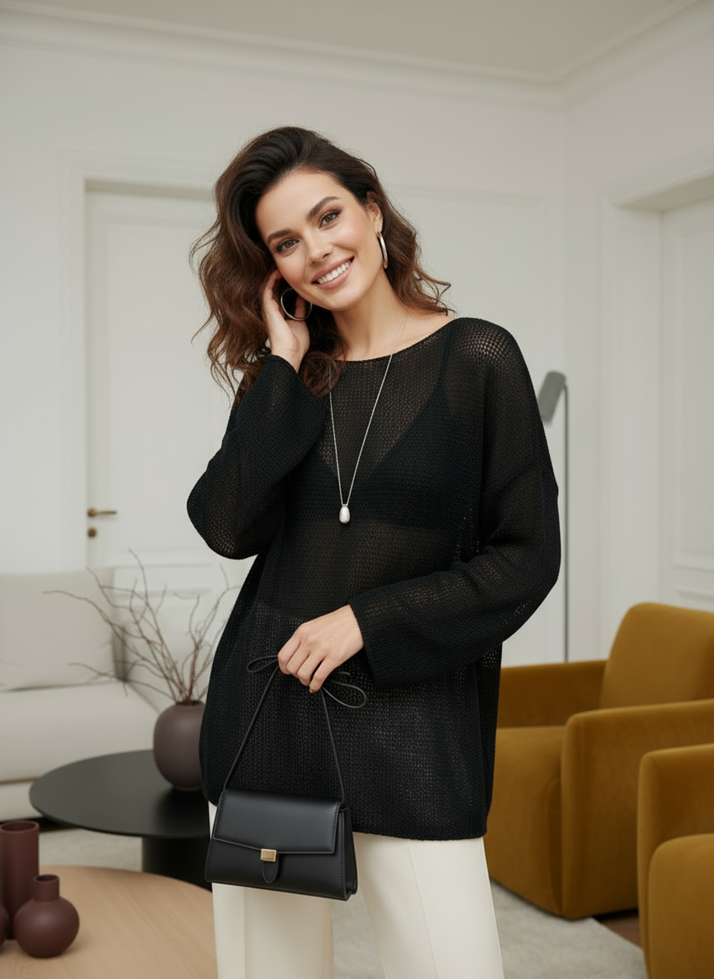 Свитер длинный паутинка тонкий Oversize