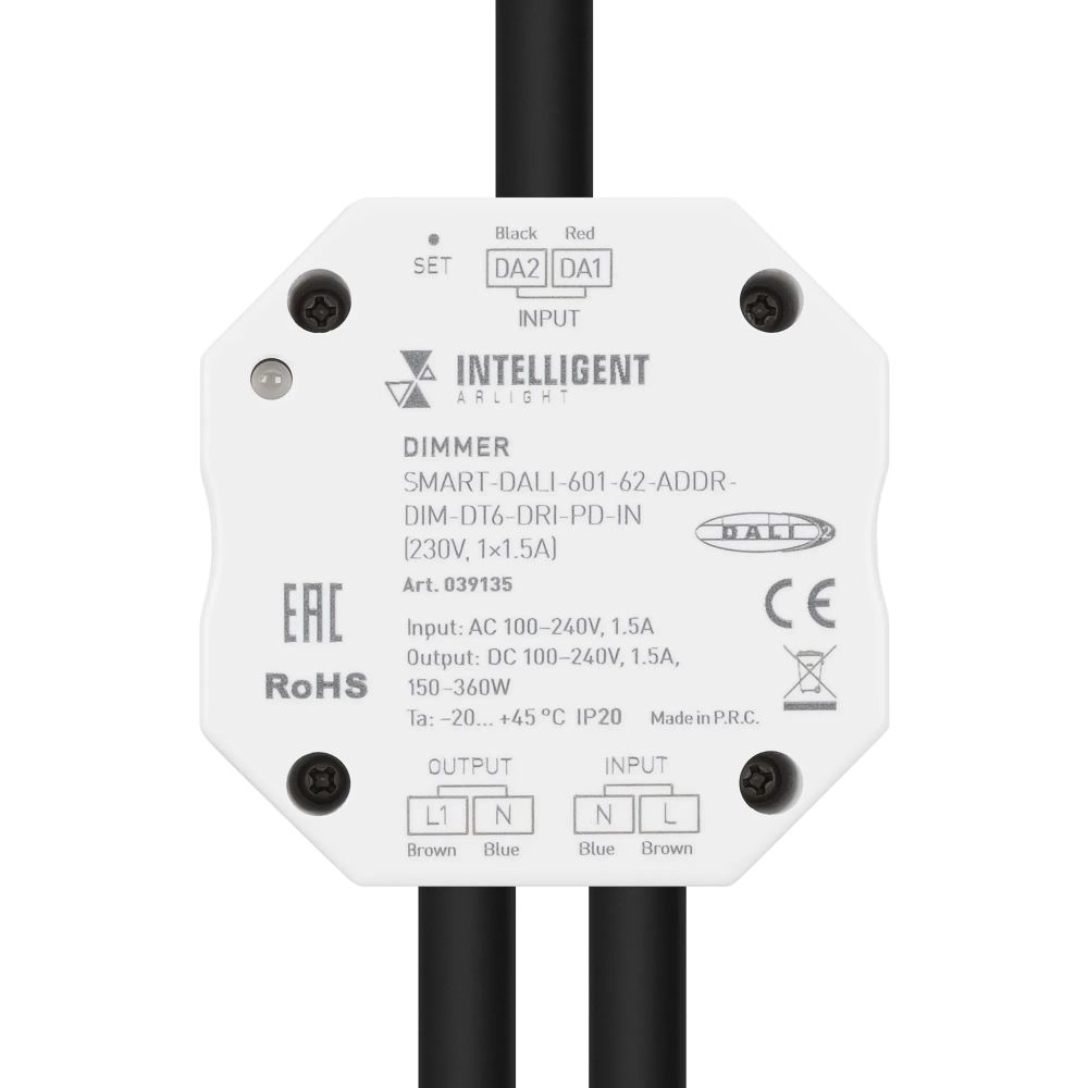 INTELLIGENT ARLIGHT Диммер SMART-DALI-601-62-ADDR-DIM-DT6-DRI-PD-IN (230V, 1x1.5A) (IARL, IP20 Пластик, 5 лет) 039135