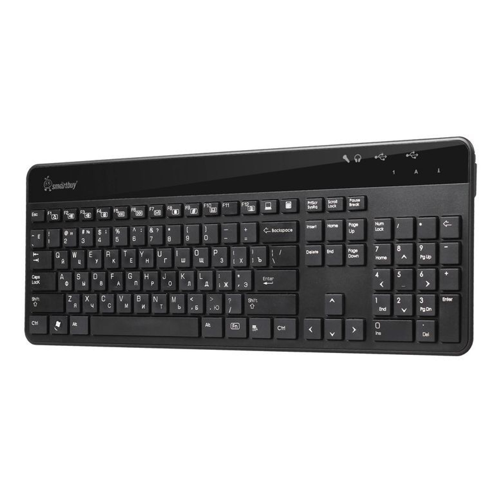 Клавиатура проводная SmartBuy 214 USB с USB хабами и аудиовыходом (черный) (SBK-214UHA-K
