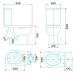 УНИТАЗ-КОМПАКТ ВЕНТА HOME DE LUXE C 2 УРОВНЕВОЙ АРМАТУРОЙ, СИДЕНЬЕМ МИКРОЛИФТ И БОЛТАМИ КРЕПЛЕНИЯ
