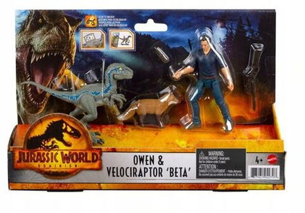 Фигурка Динозавра Mattel Jurassic World Dominion - Фигурка Оуэна и Велоцираптора Бета - Мир Юрского периода GWM26