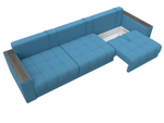 Диван прямой с декором Лига-049 НПБ Лонг, Амур 10 РОГОЖКА голубой