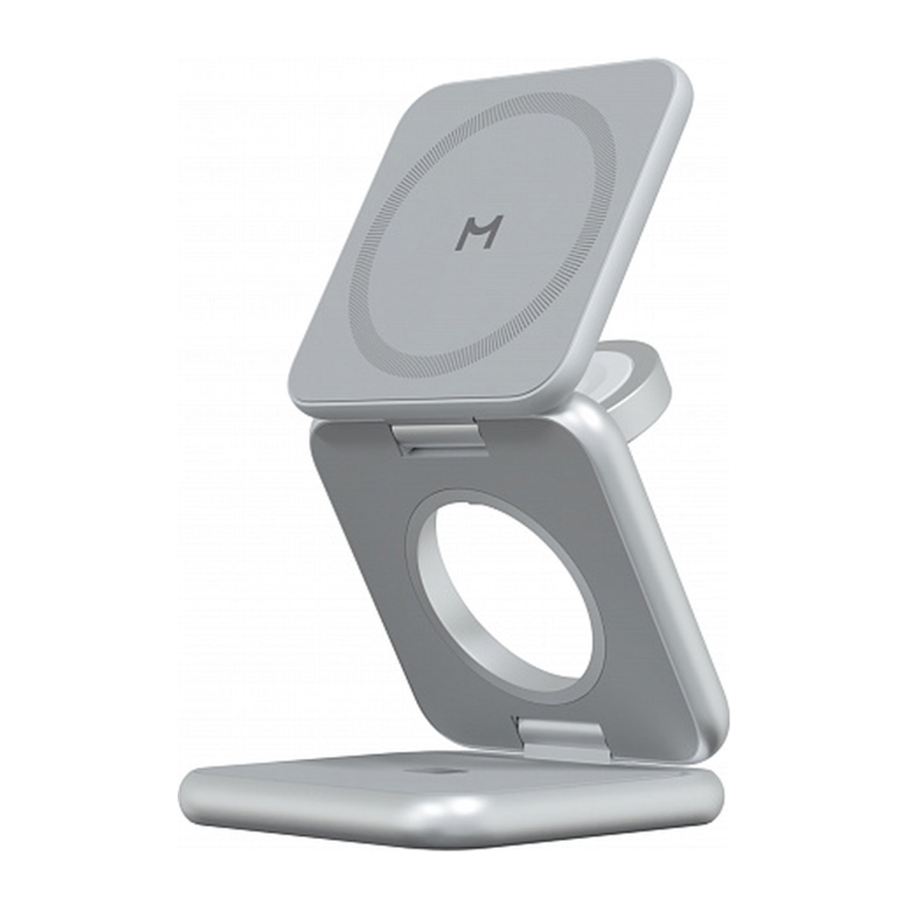 Складная зарядная станция MagSafe Magssory Fold Pro для iPhone, Apple Watch и AirPods (Qi2) Беспроводная зарядка: Qi 15 Вт, Qi 5 Вт, магнитное крепление для быстрой зарядки Apple Watch (Qi 5 Вт). Проводная зарядка: нет. Сертификация Qi2. Отсутствует LED-и