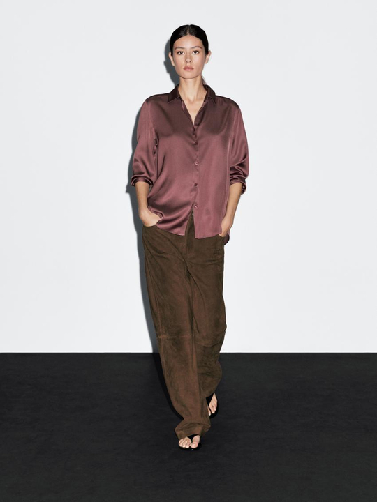 Massimo Dutti Рубашка из струящегося атласа, розовый