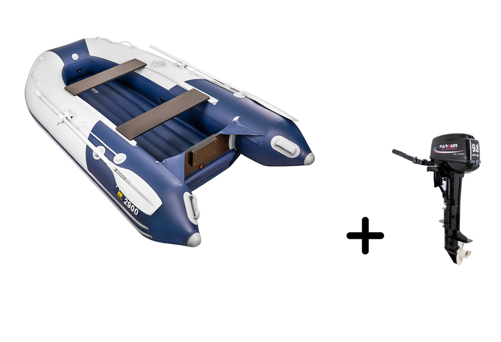 Ривьера-2900 НДНД компакт серый-синий + PARSUN T 9.8 BMS (комплект лодка + мотор)