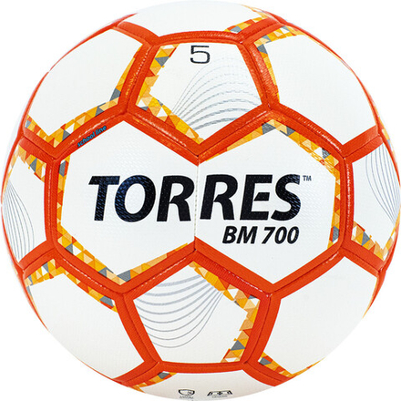 Мяч футбольный "TORRES BM 700" арт.F320655, р.5, 32 панели. PU, гибрид. сшив, беж-оранж-сер