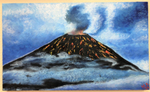 Картина маслом на холсте  "Вулкан в тумане" 30х50 см. Ручная работа.