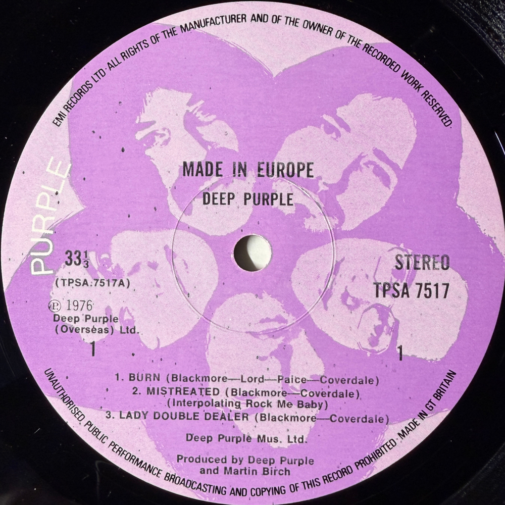 Deep Purple ‎– Made In Europe (Англия 1976г.)