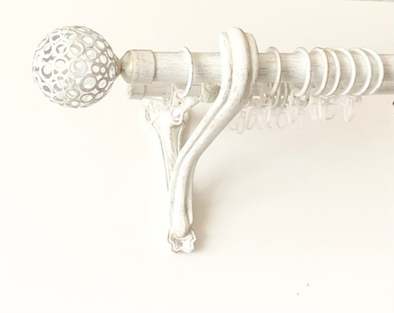 Карниз кованый консольный для штор Ост Шар ажурный d 25/16 двухрядный, цвет белое золото