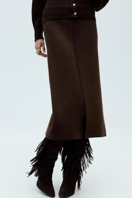 ZARA ДЛИННАЯ ТРИКОТАЖНАЯ ЮБКА, КОРИЧНЕВЫЙ