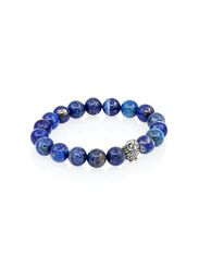 Браслет из лазурита 8 мм Женская мудрость с шармом Сова из серебра