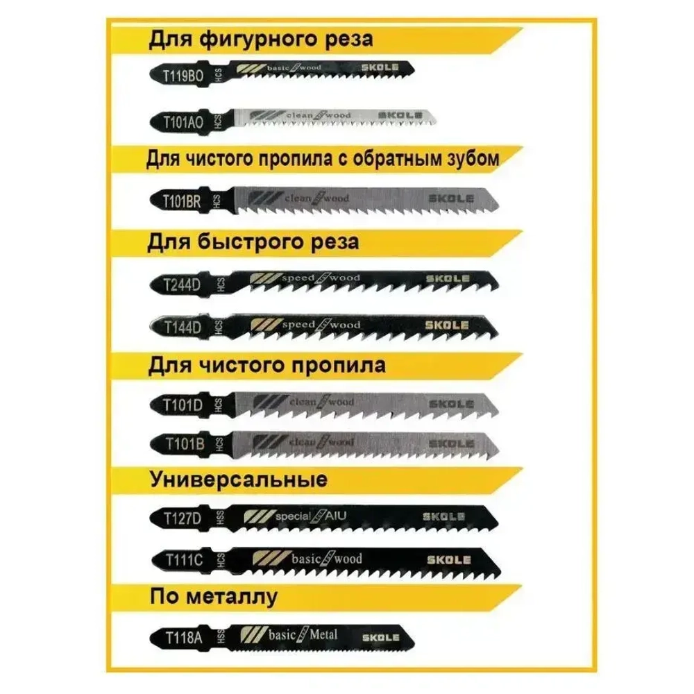 Набор пилок для лобзика 10шт Skole