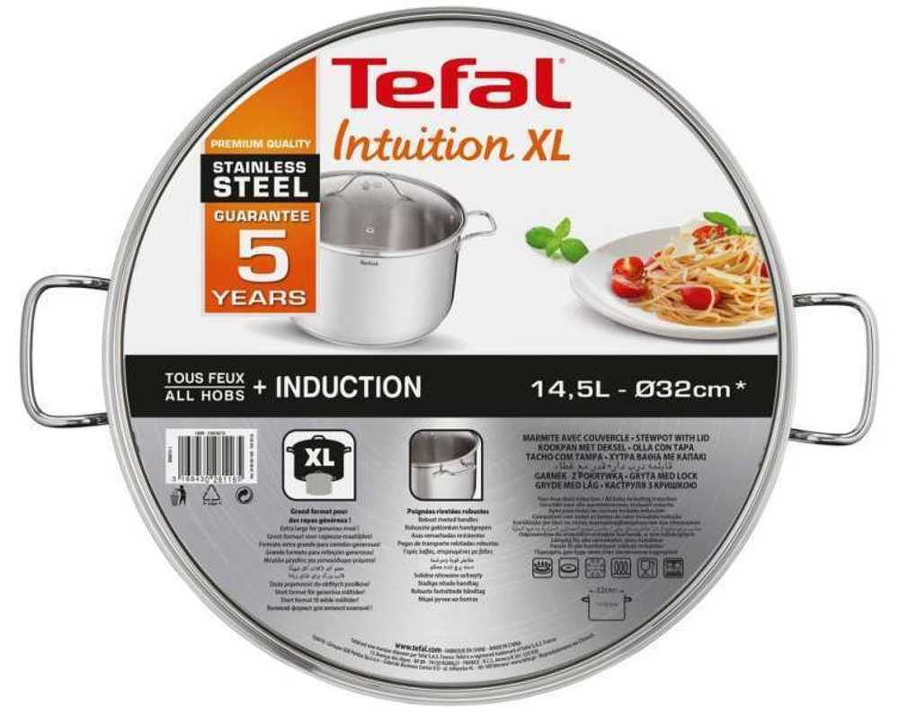 Высокая кастрюля с крышкой Tefal Intuition 32 см 14,5 л B9087414