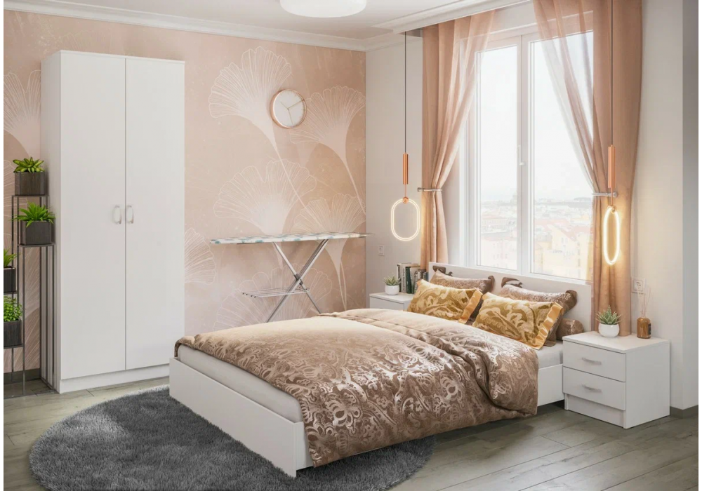 Двуспальная кровать Адайн 160х200 белое дерево / белое дерево