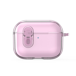 Чехол прозрачный розовый для наушников AirPods Pro 3, серия PECL Series от Dux Ducis, в комплекте с карабином