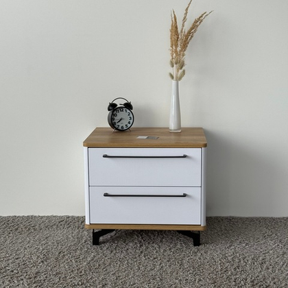 Тумба прикроватная на ножках с ящиками ROYAL 5203 эко (Дуб Кантри-Черный-р.черная)