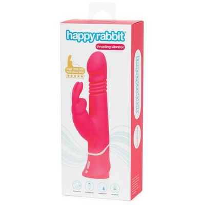Розовый вибратор Thrusting Realistic Rechargeable Rabbit Vibrator с имитацией толчков - 22,8 см. (Цвет: розовый)
