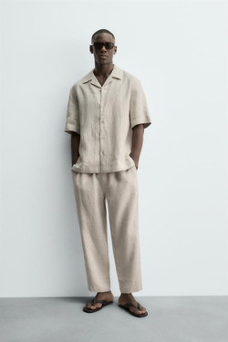 ZARA БРЮКИ RELAXED FIT ИЗ 100% ЛЬНА, СВЕТЛО-БЕЖЕВЫЙ