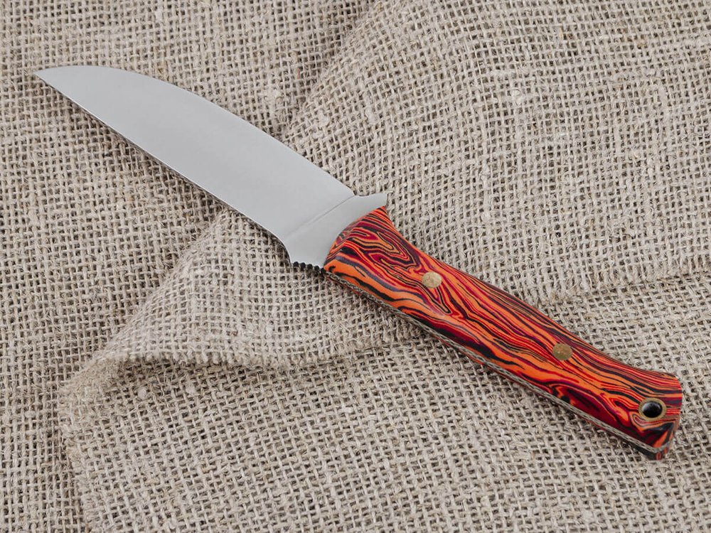 Нож для бушкрафта "Форест", сталь VG-10/Elmax, рукоять микарта (красно-оранжевая)