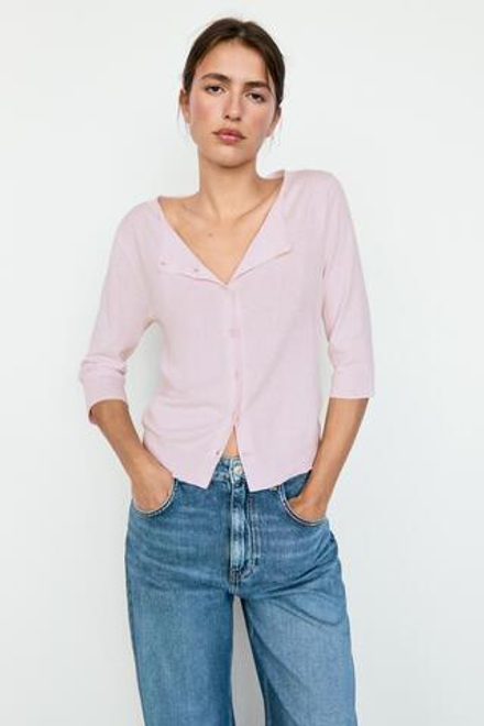 Massimo Dutti Кардиган из смесового хлопка с вырезом «лодочка», пыльная роза