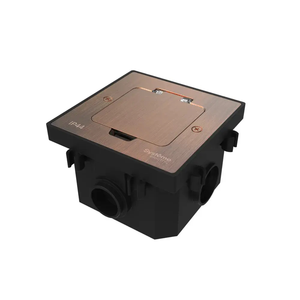 MultiDesk Лючок с розеткой 2К+З, 16А/250В, IP44 с монтажной коробкой для бетонных полов Медь, тип MD