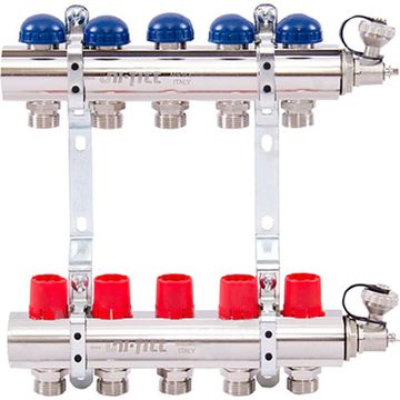 Коллектор Uni-Fitt 1"х3/4" 5 вых. латунь с регулировочными и термостатическими вентилями 441E4305