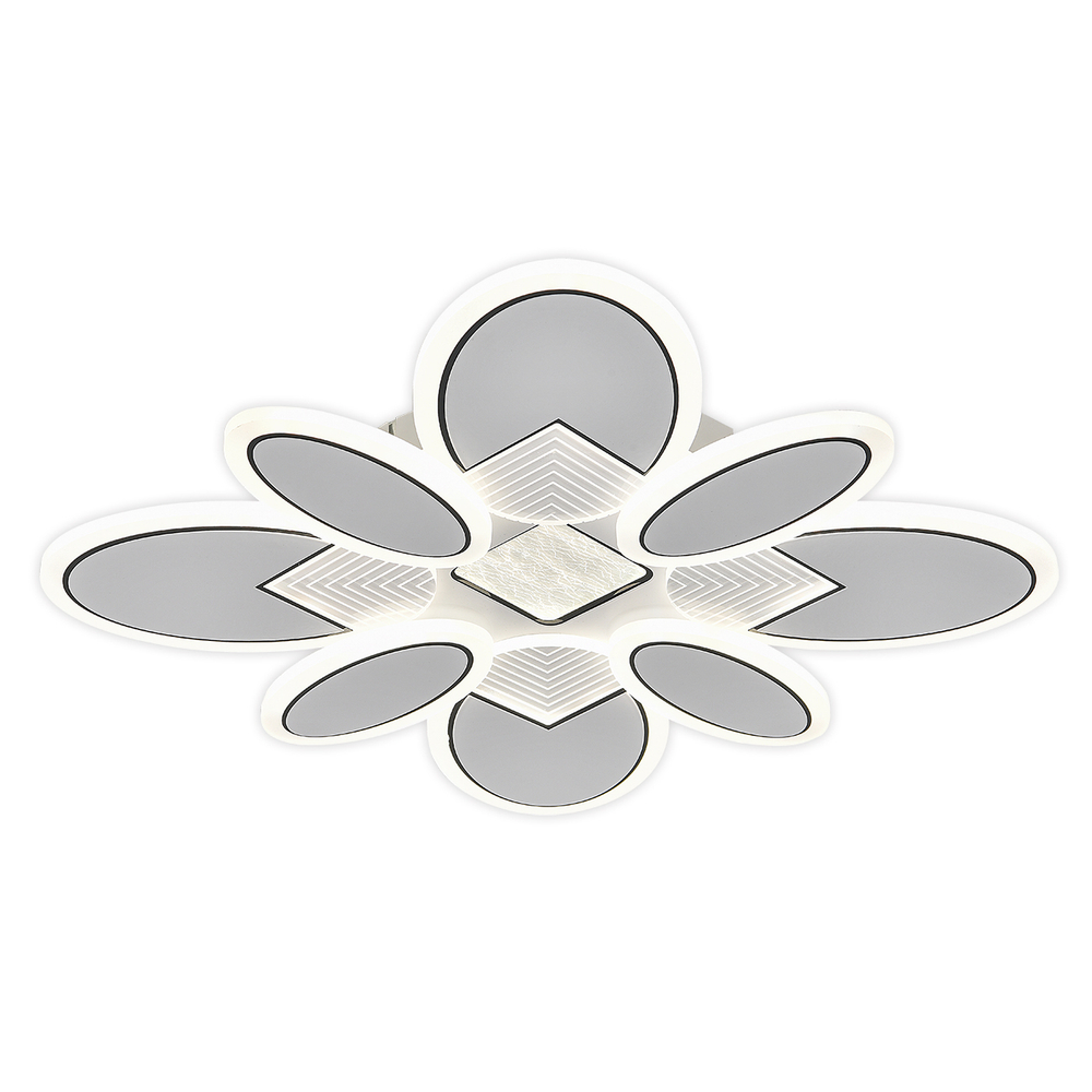 Потолочный светодиодный светильник 85Вт, 6865лм, 3000-6500K, Ra>80, плавная регулировка мощности, изменение цветовой температуры, ночник, пульт, металл/акрил, белый/чёрный