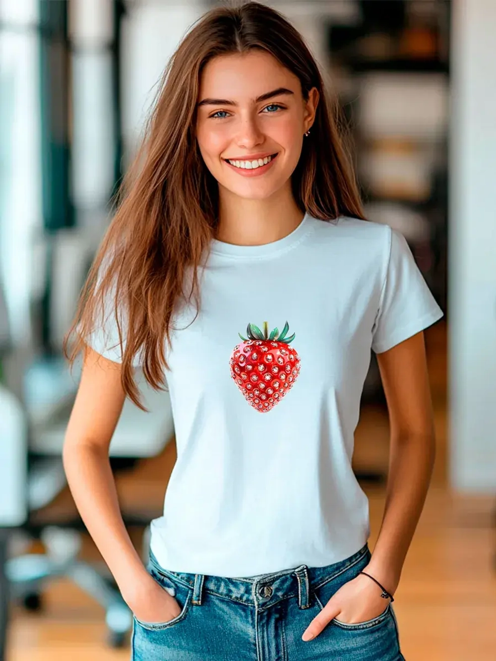 Футболка больших размеров с принтом клубника