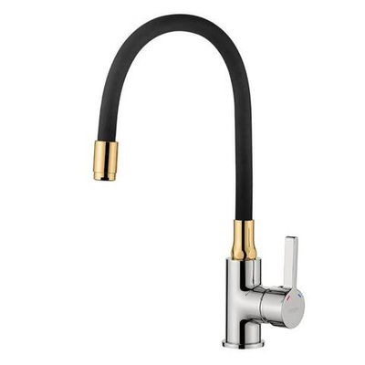 смеситель кухня  LEDEME гибкий шланг чёрный/золото L4898-10