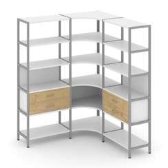 Shelf System Трехсекционный угловой стеллаж пятиярусный с ящиками SN.STMU-531 Белый/Тиквуд Светлый/М