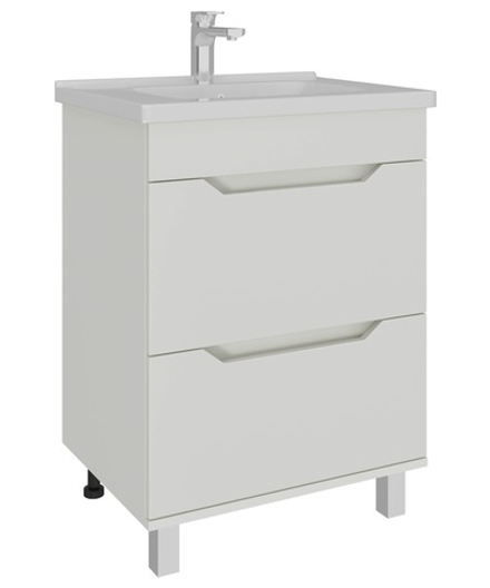 AVK2. Тумба напольная, 2 Ящика, 600, коллекция (Ангелика, опора Пластиковая, Cersanit Como, Белый снег, Белый снег, Молочный глянец)