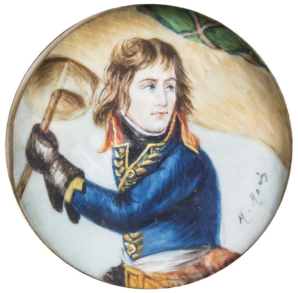 Миниатюра «Бонапарт на Аркольском мосту». Кость, акварель. Франция, сер. XIX в.