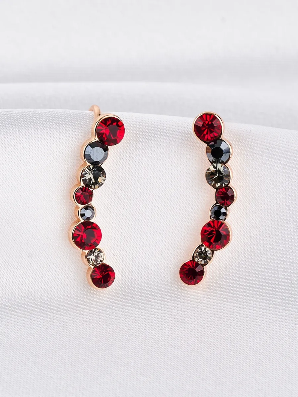 Серьги-клаймберы Млечный путь с красными кристаллами Swarovski