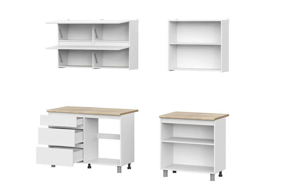 Кухонный гарнитур Токио (1,6м) Белый текстурный/Дуб Сонома