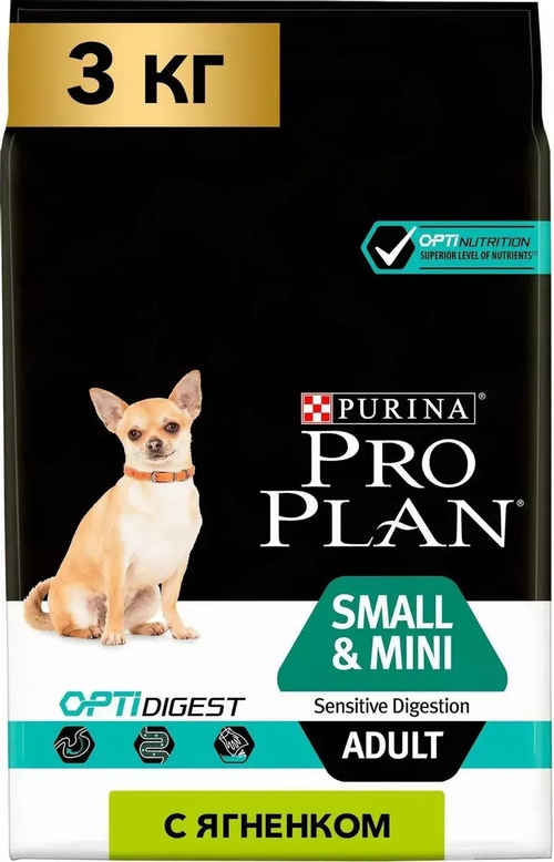 Сухой корм Pro Plan Mini Adult для взрослых собак мелких пород  с чувствительным пищеварением, ягнен