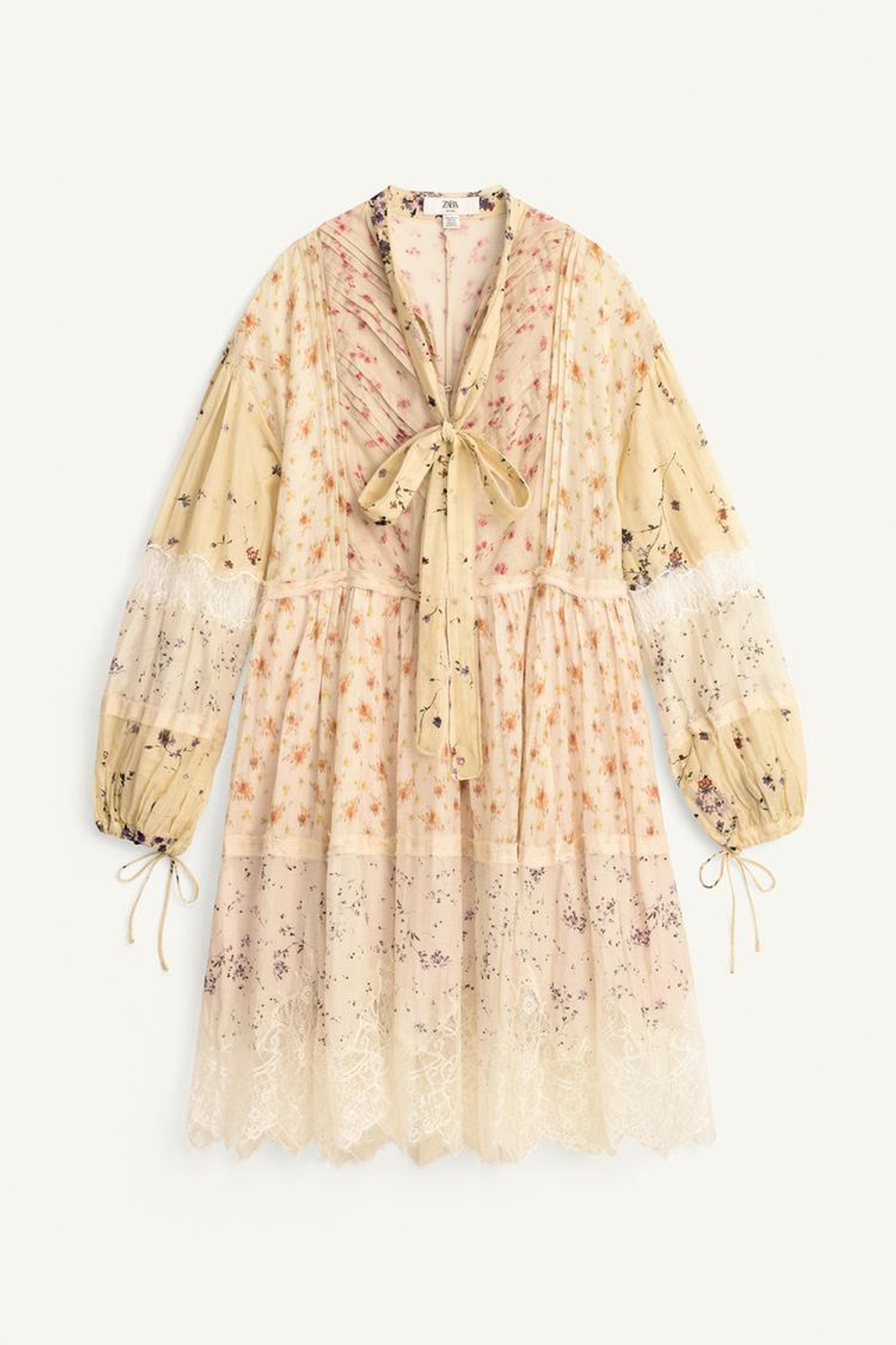 ZARA КОРОТКОЕ ПЛАТЬЕ С КРУЖЕВОМ И ПРИНТОМ - LIMITED EDITION, РАЗНОЦВЕТНЫЙ