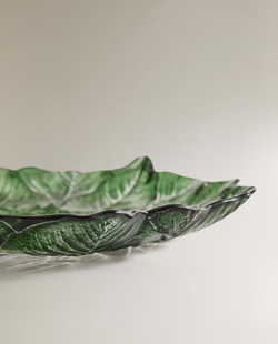 ZARA HOME НОВОГОДНЯЯ ДЕСЕРТНАЯ ТАРЕЛКА ИЗ СТЕКЛА В ФОРМЕ ЦВЕТКА, ЗЕЛЕНЫЙ