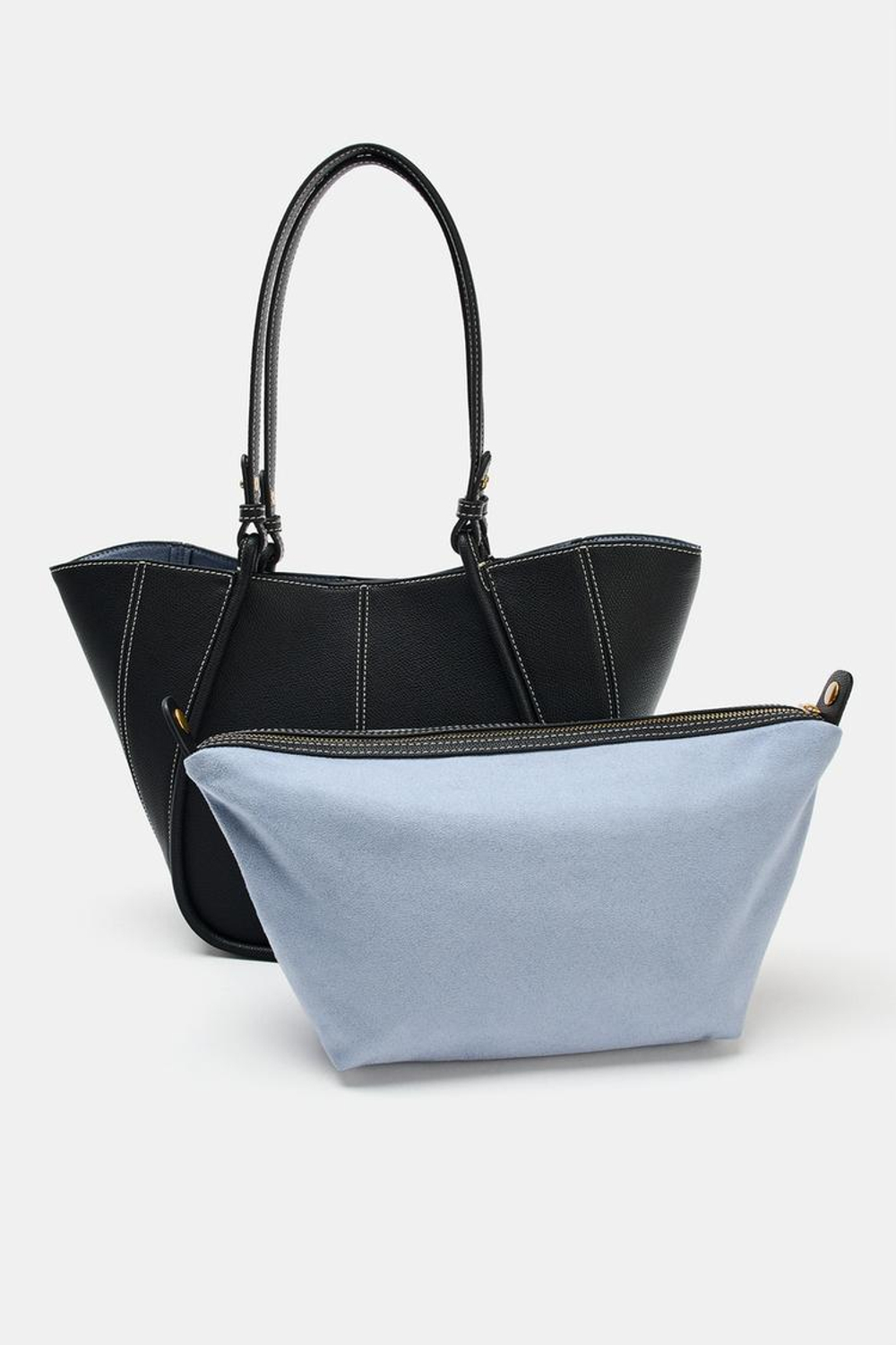 ZARA НЕБОЛЬШАЯ СУМКА-ШОПЕР С ДЕКОРАТИВНОЙ СТРОЧКОЙ, ЧЕРНЫЙ