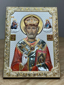 Николай Чудотворец, икона прямоугольная без рамки, красное дерево, эмаль 150х200