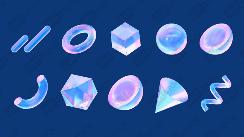 Набор векторных 3D-элементов с голографическим эффектом