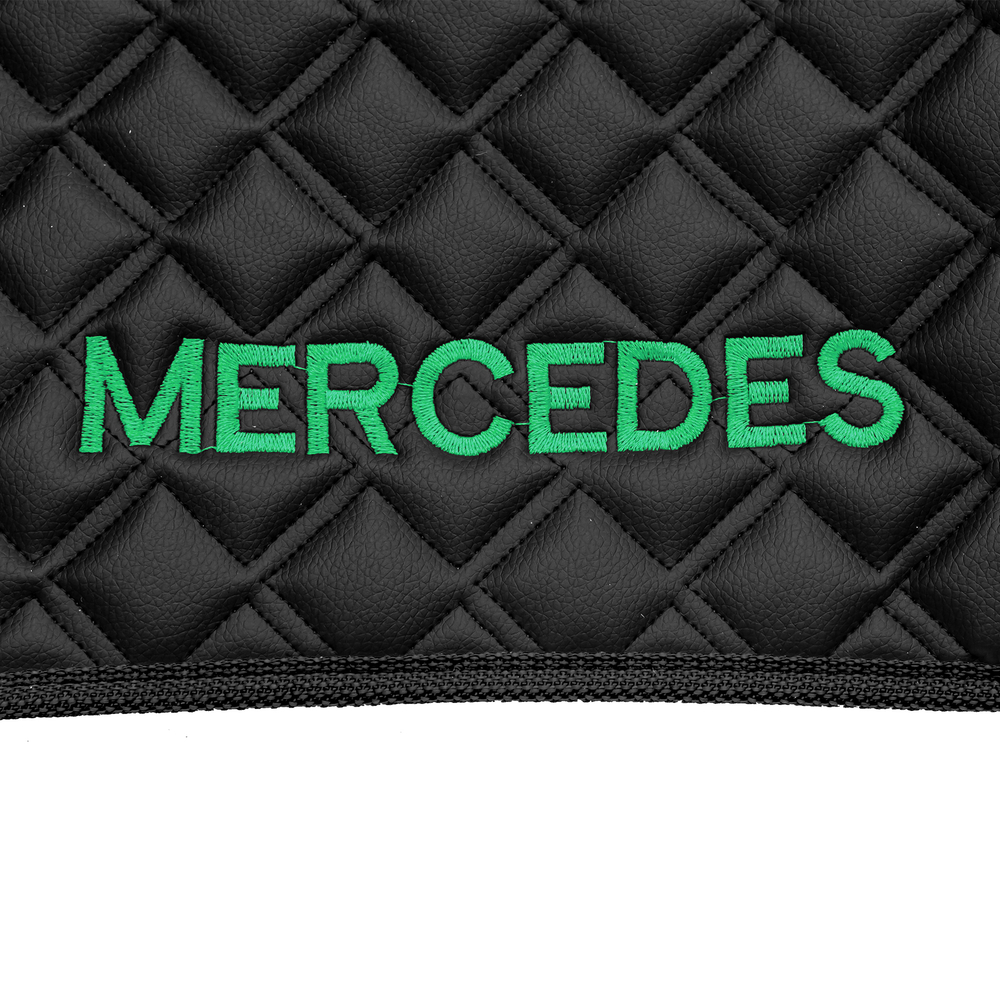 Ковры MERCEDES Actros MP3 (автомат) с шахтой (экокожа, черный, черный кант, зеленая вышивка)