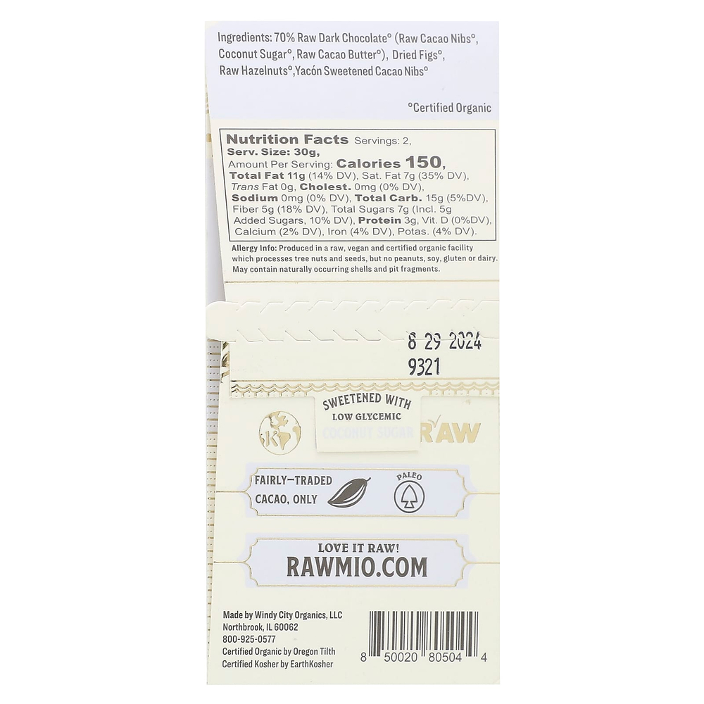 Rawmio, Пророщенный фундук и кора инжира, 70% перуанского какао, 60 г (2,12 унции)