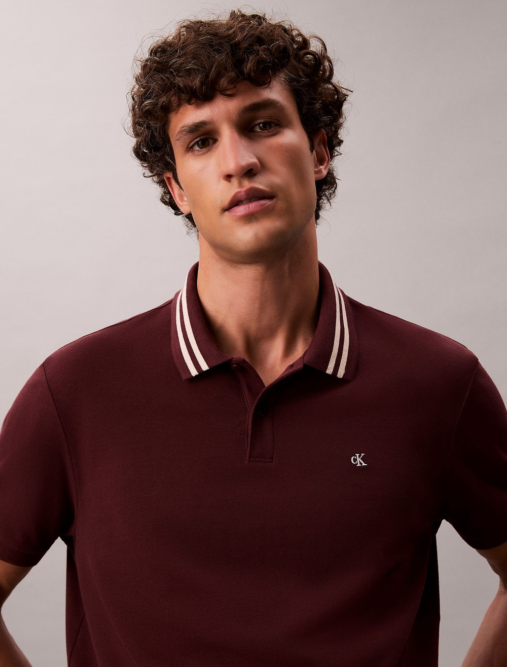 Поло Calvin Klein Monogram Pique Tipped Classic Polo Shirt Moroccan Brown