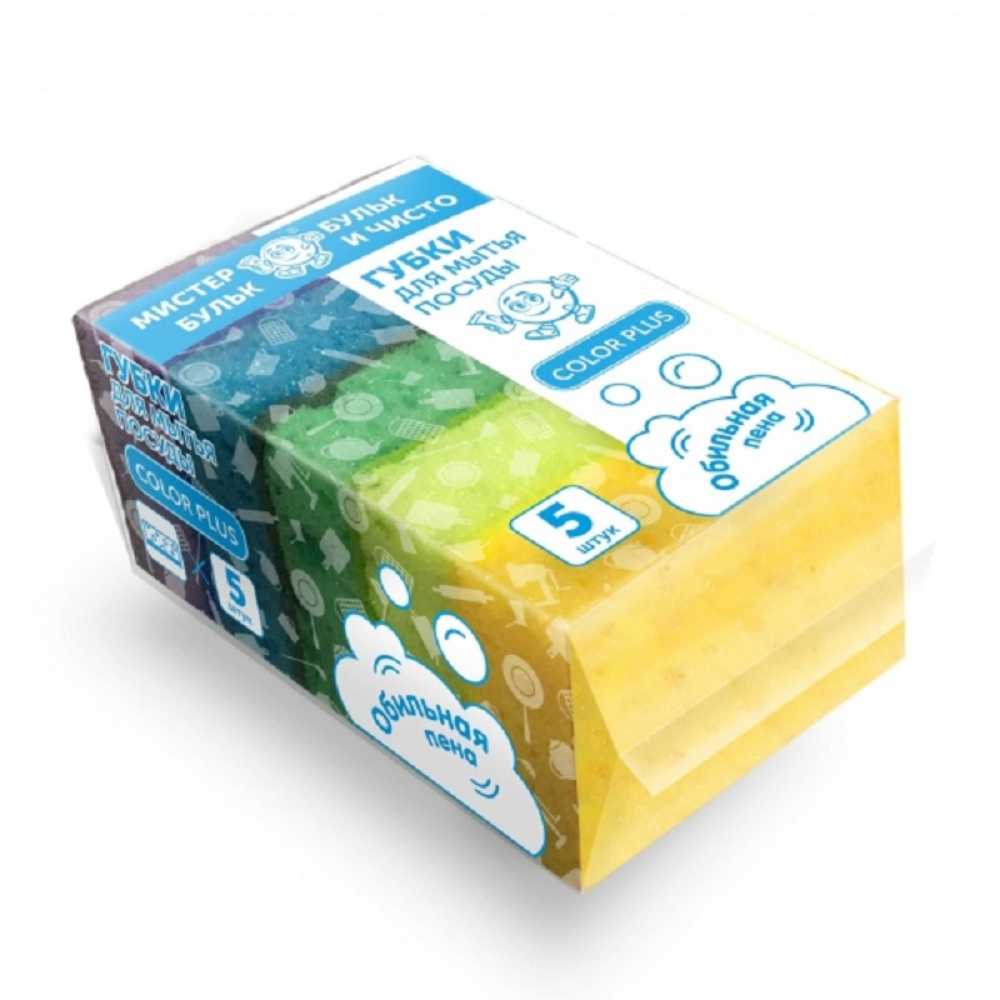 Губки для посуды Мистер Бульк Color Plus 5 шт