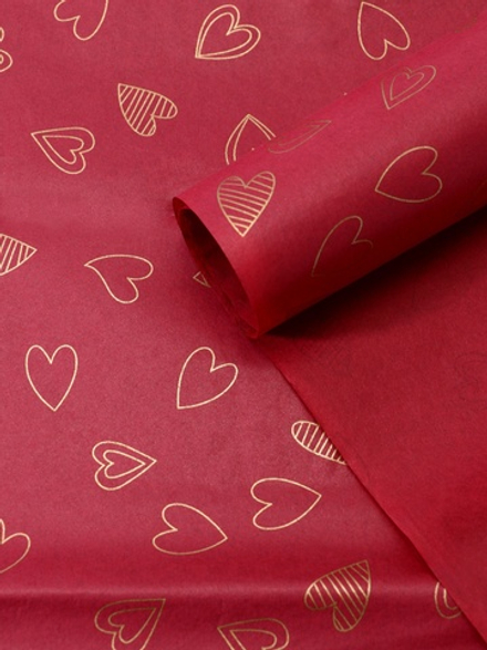 Бумага упаковочная тишью, «Сердечки», 50 см × 70 см 17 грамм, винная, 9942651