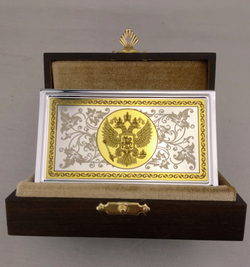 Стильная металлическая визитница "Герб РФ" с цирконием