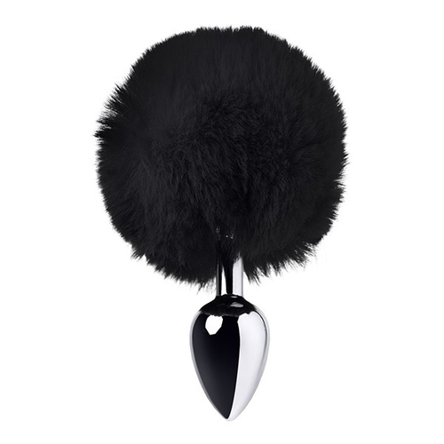 Серебристая анальная втулка 13см с черным хвостиком ToyFa Metal 712025-5